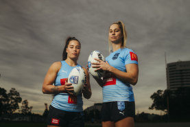 Sky Blues captains Isabelle Kelly (left) and Kezie Apps. 