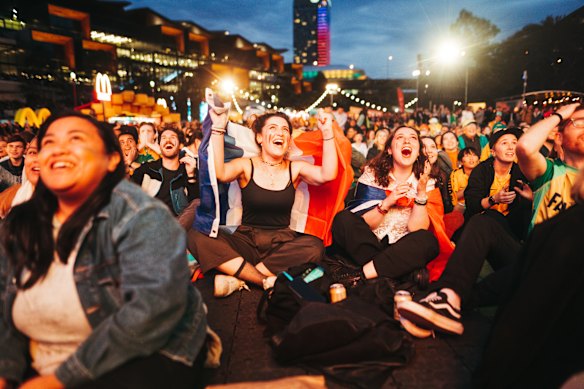 Fans at Tumbalong Park during first half.