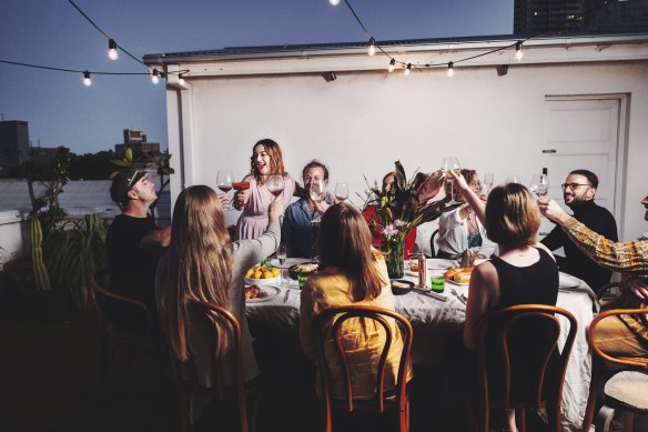 Gather a group of pals and enjoy some takeaway food in a fancy dinner party setting.