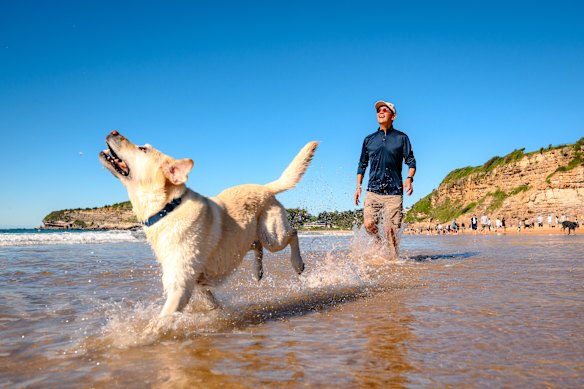 Warren Bingham with his Labrador retriever, Billie, at Mona Vale Beach.