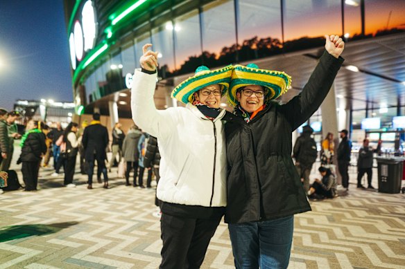 Matildas super fans Michelle Fleming and Michelle Roche outside Sydney Football Stadium live site, Moore Park.