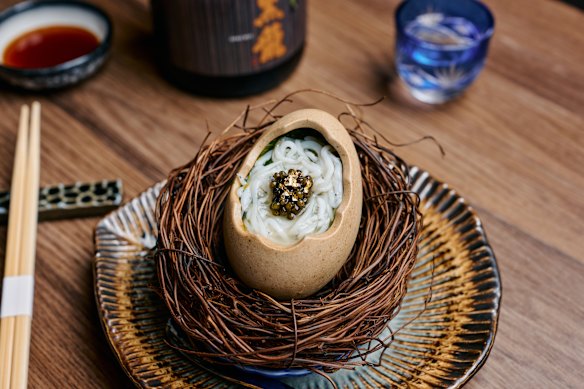 Chawanmushi topped with baby white fish and caviar, from the omakase menu.