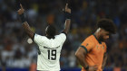 Fiji’s Temo Mayanavanua celebrates at the Stade Geoffroy Guichard in Saint-Etienne.