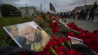 A portrait of Wagner boss Yevgeny Prigozhin at an informal memorial in St. Petersburg.