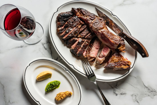The Rangers Valley dry-aged rib eye with condiments at Carne & Cucina.
