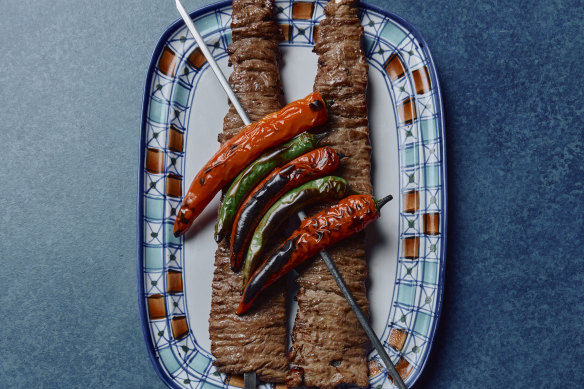 Grilled Persian-style kababs.