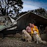 Ann and Jamie Laherty-Hunt grapple with the aftermath of fire at their property in Ruffy.