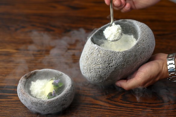 Liquid nitrogen adds theatre to the sorbet course.