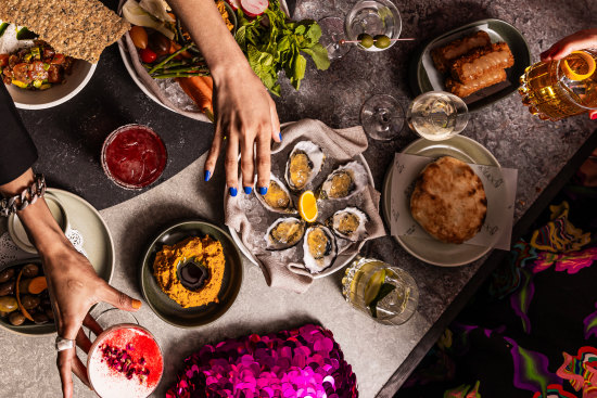 A selection of share-friendly snacks from the Mediterranean-inspired menu at the new-look Rooftop at QT.