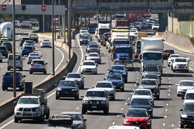Cars and trucks on the Monash Freeway on Friday.