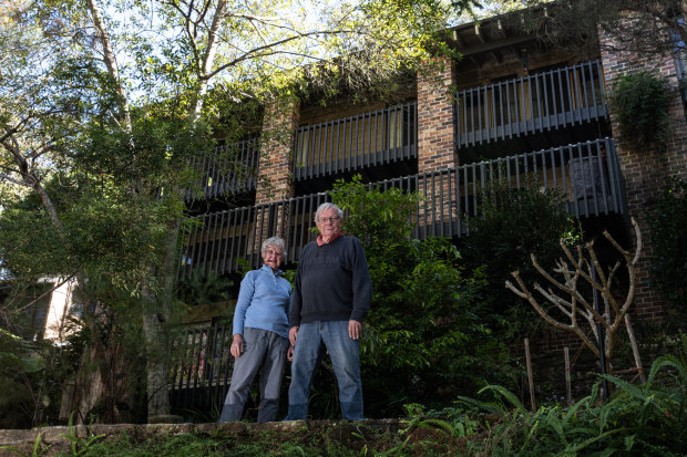 Hugh and Belinda Hopkins in their Pymble home where they have lived since 1980. The home was from a pattern design altered to fit their steep block.