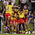 The Kumuls celebrating Dudley Dotoi’s try.
