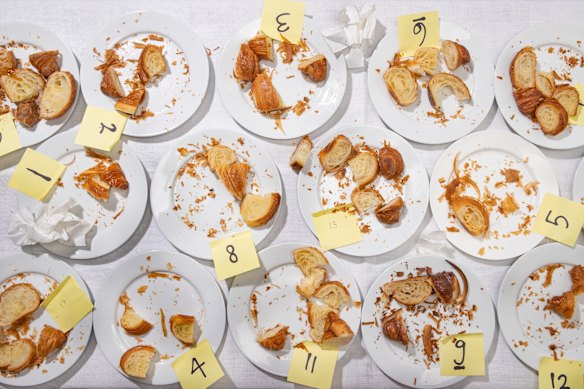 The remnants of some of the croissants blind-tasted by a panel of six people.