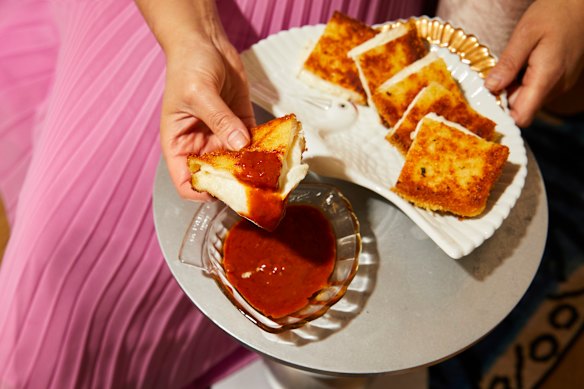 Make fried mozzarella “carrozza” with curry napoli sauce ahead and heat to order.