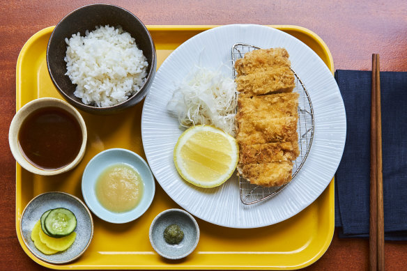 Moon Mart’s tonkatsu rice set, with condiments from the Moon Mart range, has made the move from West to South Melbourne.