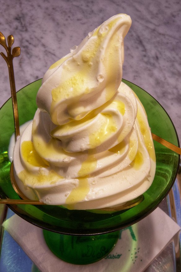 Salt-dusted olive oil soft-serve.