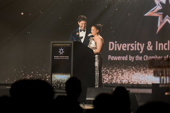 MCs Alexander Circosta and Racquelle Todd.