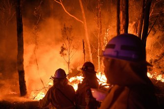 Volunteers work through the night  to prevent a flare-up from crossing the Kings Highway between Nelligen and Batemans Bay.