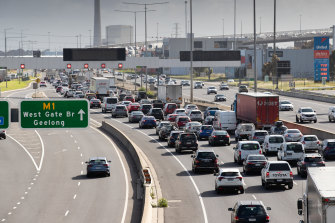 A steady line of traffic makes its way out of the city as Melbourne and regional Victoria were reunited on Friday evening.