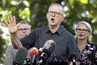 Opposition Leader Anthony Albanese is wary of a late swing to the LNP as he addresses the media on Fitzroy Island in May 2022.
