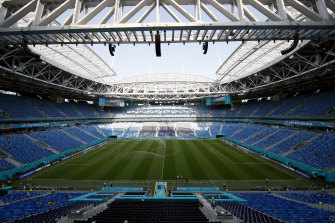 Gazprom Arena in St Petersburg, Russia, where the 2022 Champions League final is set to be staged, but the venue is set to be stripped of the event.