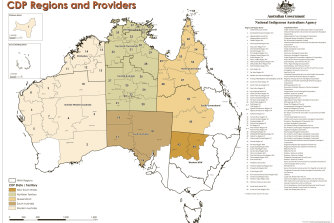 A map of CDP regions, from the National Indigenous Australians Agency website.