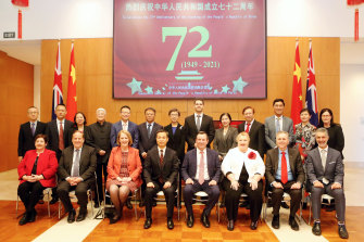 Perth Chinese Consul-General Long Dingbin, Premier Mark McGowan and Labor MPs and ministers Alanna Clohesy, Don Punch, Michelle Roberts, Sue Ellery, and Tony Buti at the event.