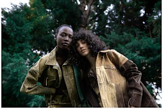 Models Sahara Deng, left, and Ciena Giovannina wear designs by RMIT graduate Shrinvanti Roy.