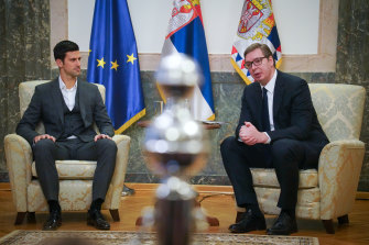 Novak Djokovic meets Serbia’s President Aleksandar Vucic in Belgrade on Thursday.