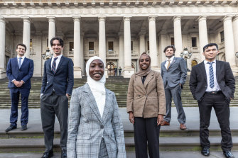 Youth Parliament students, Tom Hughes, Aaron Coelho-Irani, Danya Daoud, Razaz Elghali, Kergen Angel and Reja Nazari.