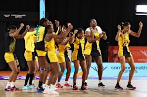 Jamaica celebrate their upset win.