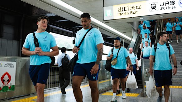 The Wallabies on the move in Japan’s subway system, where conditions have been stifling.