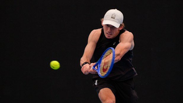 Alex de Minaur practising ahead of the 2026 United Cup in Sydney.