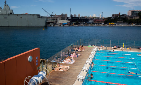 Swimmers enjoy the Andrew Boy Charlton Pool in the Sydney CBD.