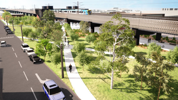 An artist's impression of the Coburg and Brunswick skyrail.