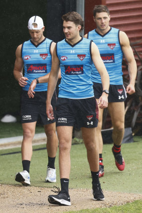 Darcy Parish, Zach Reid, and new recruit Jake Kelly hit the training track for the start of pre-season.