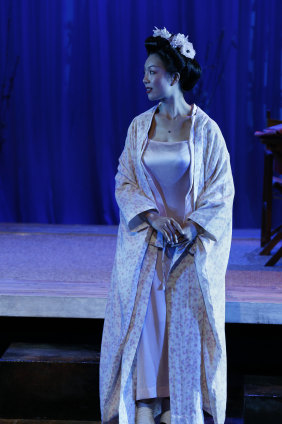 Sharon Zhai as Cio-Cio-San in Opera Australia's 2018 touring production of <i>Madame Butterfly</i>.