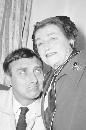 Entertainer Spike Milligan with his mother following his arrival in Sydney on the Dominion Monarch on 29 May 1959.
