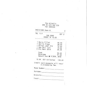 Receipt for lunch at The Atlantic.