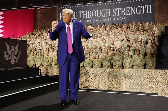 US President Donald Trump at the Al Udeid Air Base in Qatar last month.