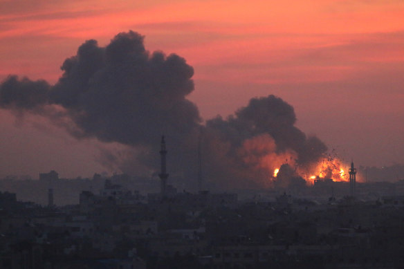 Explosion and smoke caused by Israeli airstrike in Gaza.