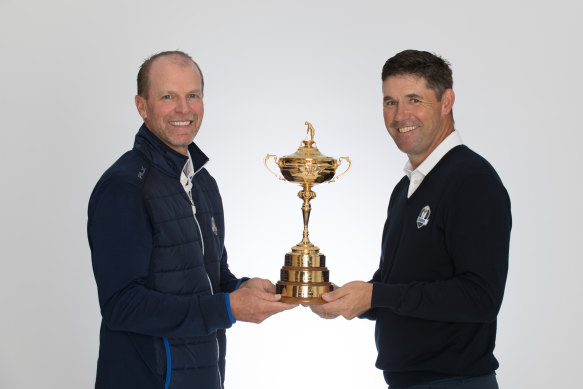 Team captains Steve Stricker of the US and Team Europe skipper Padraig Harrington.