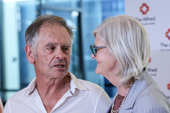 Helen Haines’ husband, Phil Haines, with Governor-General Sam Mostyn at The Alfred on Wednesday.