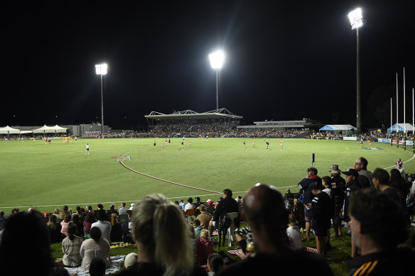 The stand was packed for the round 13 AFL match between St Kilda and Adelaide at Cazalys Stadium in 2021.