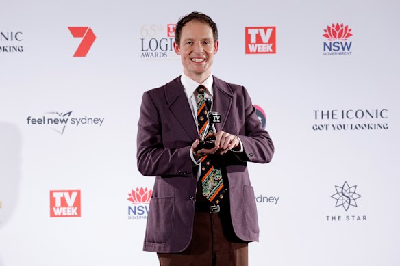 Guy Montgomery with the Graham Kennedy Award for most popular new talent in 2025. This year, Guy Montgomery’s Guy Mont Spelling Bee is nominated for Best Comedy Entertainment Program.