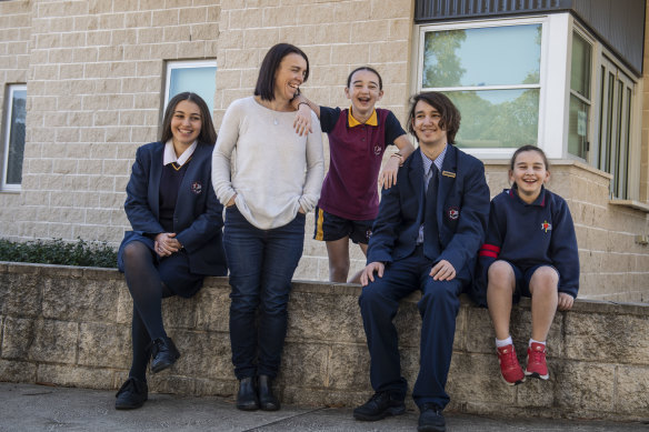 Helen Zammit with her children Antonia, Claire, Ethan and Annabelle who are students at St Mark's Catholic College in Stanhope Gardens. 