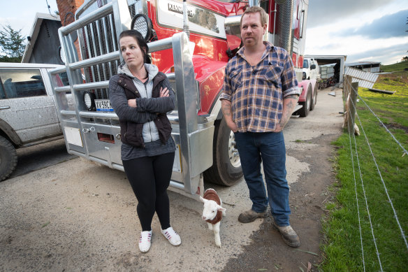 Brenton and Kat Gration are facing a wait of up to six weeks for power on their Mirboo East property.