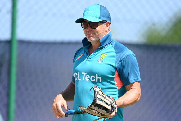 Brad Hodge working as an assistant coach for Australia.