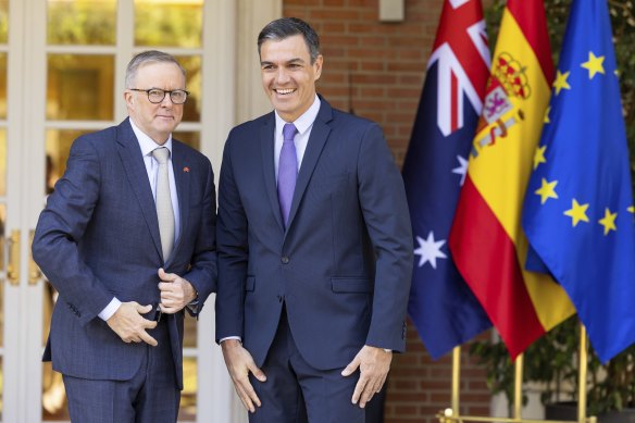 Anthony Albanese meets Spanish leader Pedro Sanchez in Madrid in June.