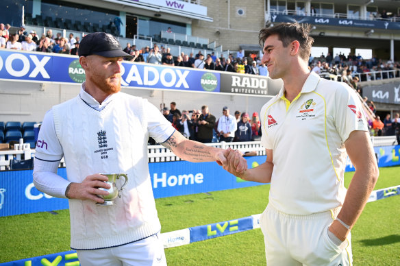 Captains Ben Stokes and Pat Cummins after the Ashes.